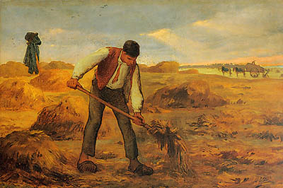 This meme is a humorous image of a man in a 19th-century-style painting, specifically "The Angelus" by Jean-François Millet. The image shows a man standing in a field, holding a pitchfork, with a look of intense frustration. The text "I'm not lazy, I'm just on [insert time]!" is written above the man's head, implying that he's not actually working, but rather taking a break.